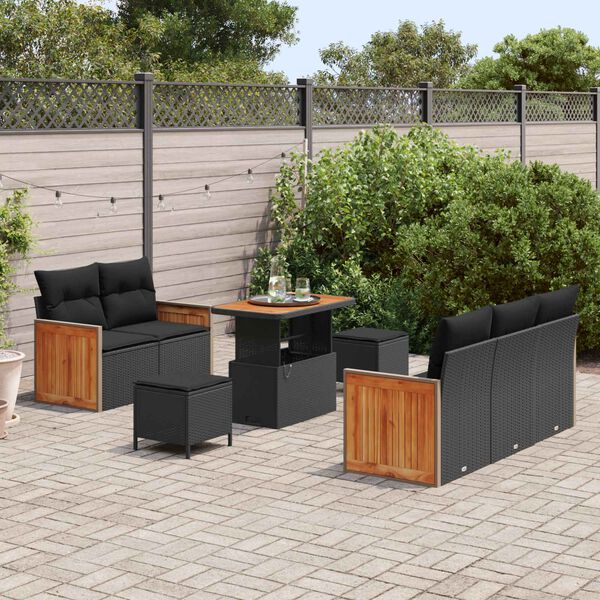 vidaXL Tr&auml;dg&aring;rdsoffset 8 pcs Svart Poly Rattan och Pulverlackerad St&aring;l