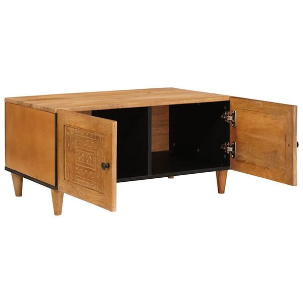 vidaXL Kaffeebord med d&ouml;rr Ljusbrun 80 x 50 x 40 cm Massivt akaciatr&auml;