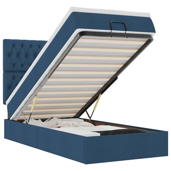 vidaXL Ottoman s&auml;ng med madrass och LED-lampor bl&aring; 100x200 cm tyg