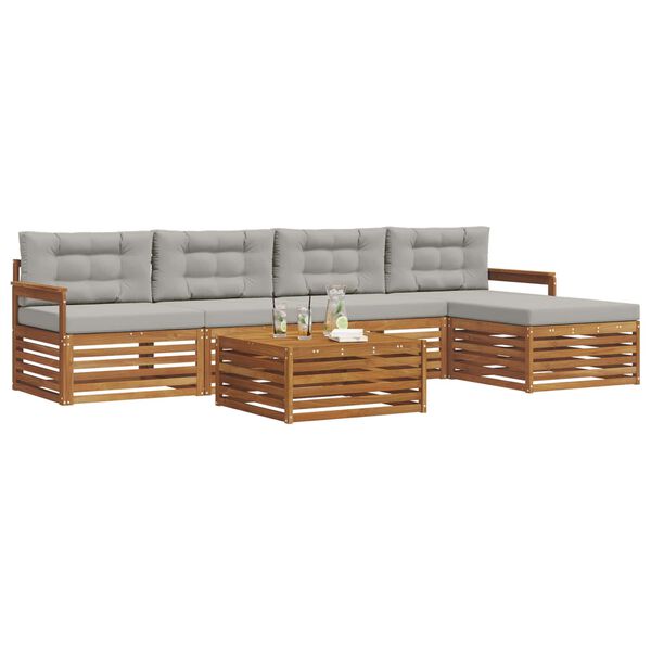 vidaXL Utomhussoffset med kudde 6 pcs Naturlig och Ljus Gr&aring;