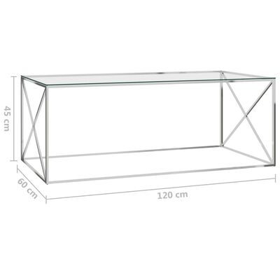 vidaXL Soffbord silver 120x60x45 cm rostfritt stål och glas