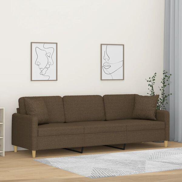 vidaXL 3-sitssoffa med kuddar&dynor brun 210 cm tyg