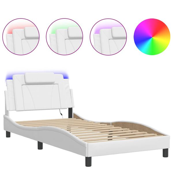 vidaXL Bed Frame "Viana" with LED without Mattress White 100x203 cm