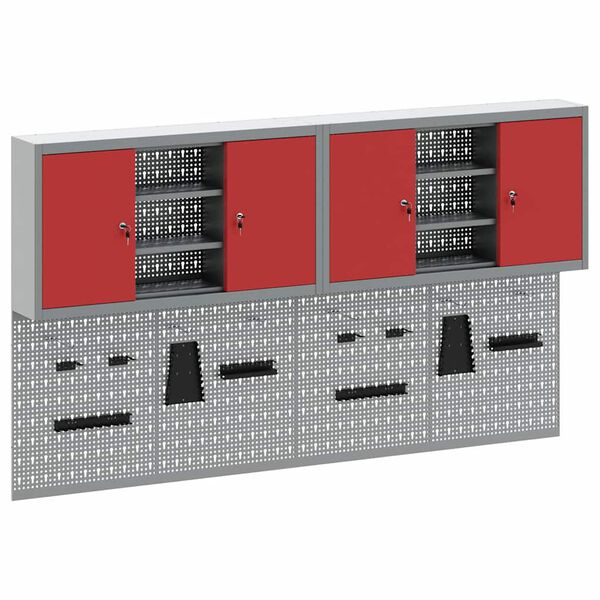 vidaXL Verktygssk&aring;p och pegboard-set 4 pcs R&ouml;d 200 x 20 x 115 cm St&aring;l
