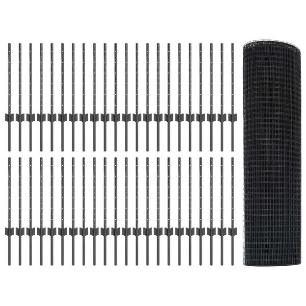 vidaXL St&auml;ngsel med stolpe Gr&aring; 0,5 x 100 m St&aring;l och PVC