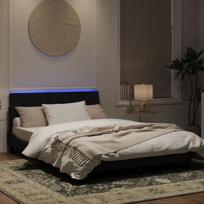 vidaXL Sängram med LED-belysning svart 140x190 cm sammet