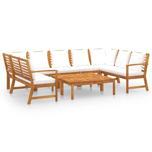 vidaXL Loungegrupp med dynor 9 delar gr&auml;ddvit massivt akaciatr&auml;