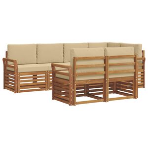 vidaXL Sektionsoffgrupp 7 pcs Naturlig och Beige Massivt Akaciatr&auml;