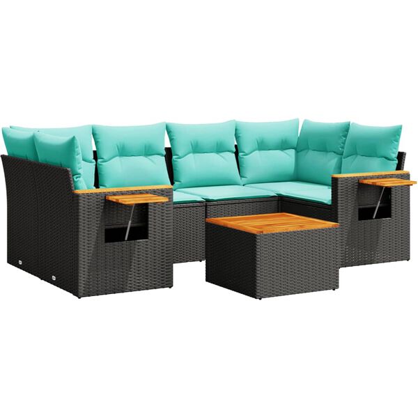 vidaXL Soffgrupp f&ouml;r tr&auml;dg&aring;rden med dynor 7 delar svart konstrotting