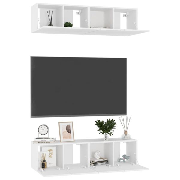 vidaXL Tv-b&auml;nk set 4 st vit 60x30x30 cm konstruerat tr&auml;