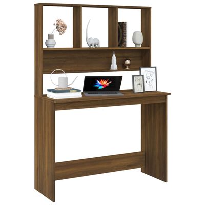 vidaXL Skrivbord med hyllor brun ek 110x45x157 cm konstruerat trä