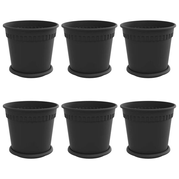 vidaXL V&auml;xtkrukor 6 pcs Svart &Oslash; 19 x 16 cm Plast