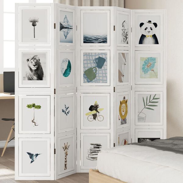 vidaXL Rumsavdelare 5 paneler vit massivt kejsartr&auml;