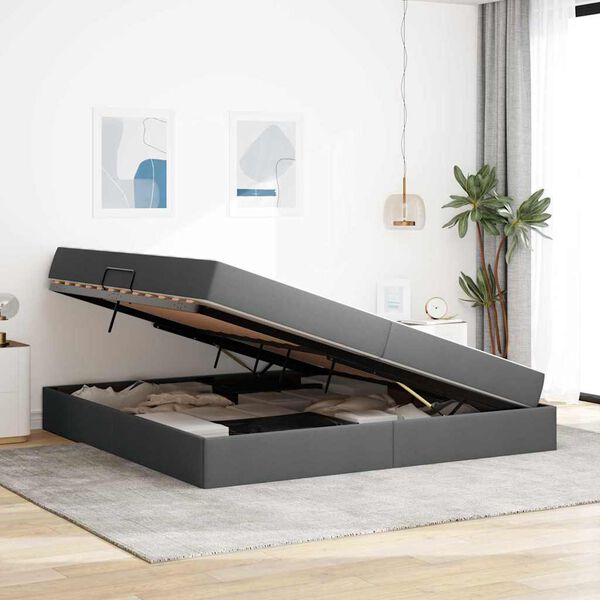 vidaXL F&ouml;rvaringss&auml;ng med madrass M&ouml;rkgr&aring; 200 x 200 cm Polyester