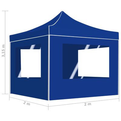 vidaXL Hopfällbart partytält med väggar aluminium 2x2 m blå