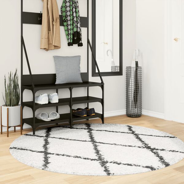 vidaXL Ryamatta PAMPLONA l&aring;ng lugg modern gr&auml;ddvit & svart &Oslash; 160 cm