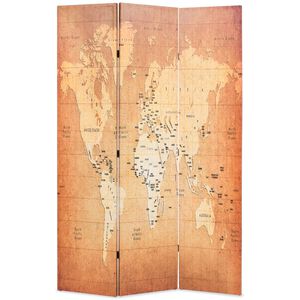 vidaXL Vikbar rumsavdelare v&auml;rldskarta 120x170 cm gul