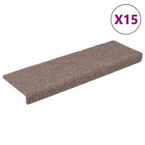 vidaXL Trappmattor sj&auml;lvh&auml;ftande 15 st 65x21x4 cm ljusbrun rektangul&auml;ra kanter