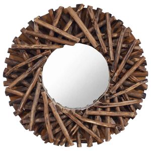 vidaXL V&auml;ggspegel rund 40 cm teak