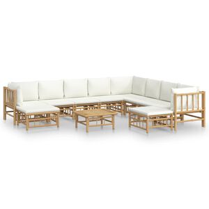 vidaXL Loungegrupp 11 delar gr&auml;ddvita dynor bambu