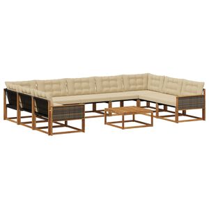 vidaXL Utomhussoffset med kudde 10 pcs Naturlig och Beige