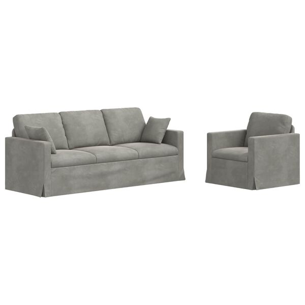 vidaXL Soffa 2 pcs Ljusgr&aring; 198 x 78 x 80 cm Sammet