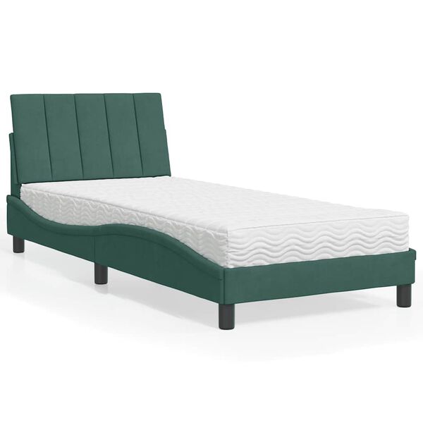 vidaXL Bed with Mattress "Hanko" Dark Green 90x190 cm Velvet