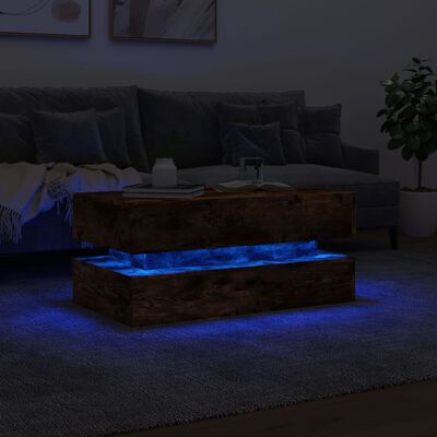 vidaXL Soffbord med LED rökfärgad ek 90x50x40 cm