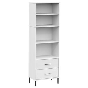vidaXL Bokhylla med 2 l&aring;dor OSLO vit 60x35x180 cm massivt tr&auml;