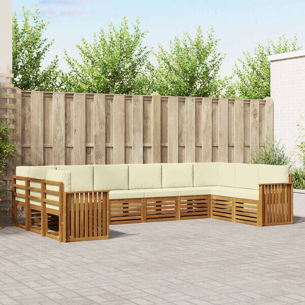 vidaXL Sektionsoffgrupp 10 pcs Naturlig och Gr&auml;dde Massivt Akaciatr&auml;