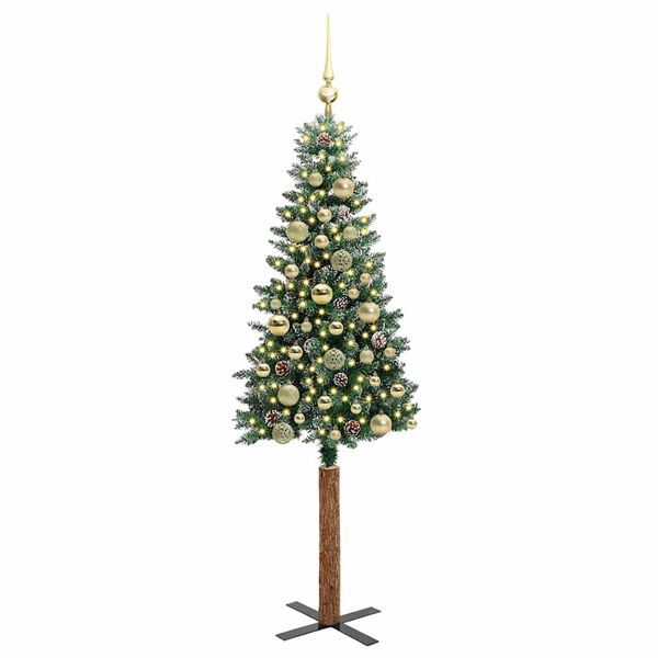 vidaXL Smal julgran med 150 LED-lampor Gr&ouml;n 150 cm PVC och solid furu