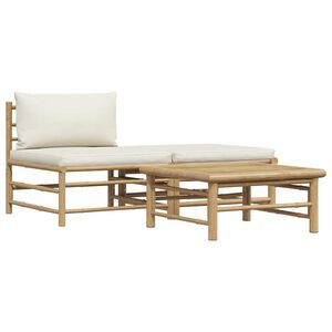 vidaXL Loungegrupp f&ouml;r tr&auml;dg&aring;rden med gr&auml;ddvita dynor 3 delar bambu