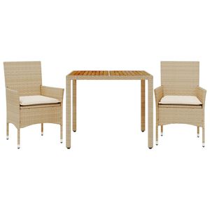 vidaXL Matgrupp f&ouml;r tr&auml;dg&aring;rden 3 delar med dynor beige konstrotting