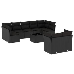 vidaXL Loungegrupp 10 delar med svarta dynor konstrotting