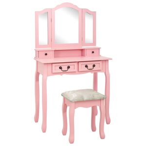 vidaXL Sminkbord med pall rosa 80x69x141 cm paulowniatr&auml;