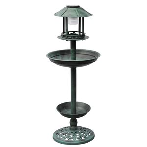 vidaXL F&aring;gelbad/matare med soldriven lampa