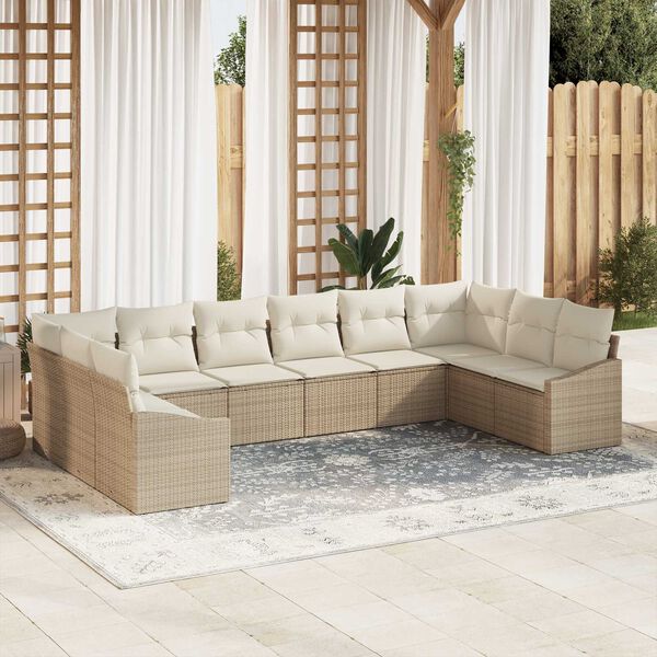 vidaXL Tr&auml;dg&aring;rdsoffset 10 pcs Beige Poly rattan