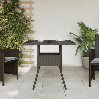 vidaXL Trädgårdsbord med glasskiva brun 80x80x75 cm konstrotting