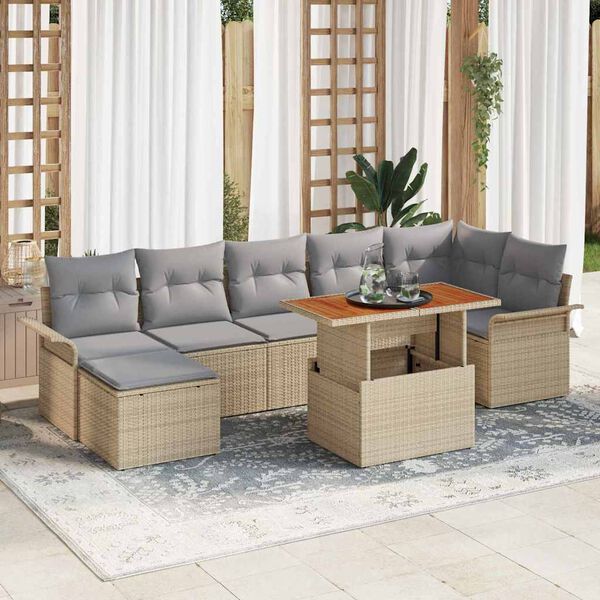 vidaXL Tr&auml;dg&aring;rdsoffset med lagring 8 pcs Beige Poly rattan