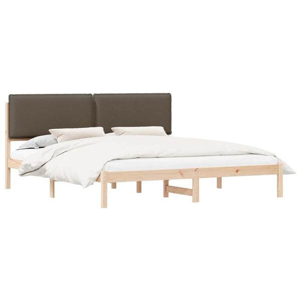 vidaXL S&auml;ngram med Kl&auml;dd Huvudgavel Taupe 200 x 200 cm Massiv furu