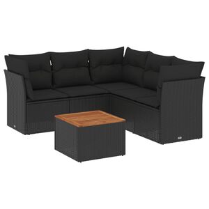 vidaXL Loungegrupp med dynor 6 delar svart konstrotting