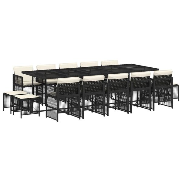 vidaXL Matgrupp f&ouml;r tr&auml;dg&aring;rden med dynor 15 delar svart konstrotting