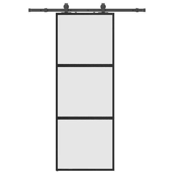 vidaXL Skjutd&ouml;rr med beslag svart 76x205 cm h&auml;rdat glas