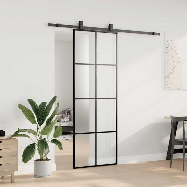 vidaXL Skjutd&ouml;rr med beslag svart 76x205 cm ESG-glas