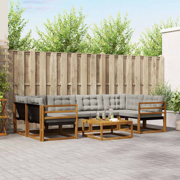 vidaXL Utomhussoffset med kudde 7 pcs Naturlig och Ljus Gr&aring;