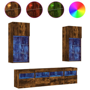 vidaXL Tv-b&auml;nk 5 delar LED r&ouml;kf&auml;rgad ek konstruerat tr&auml;