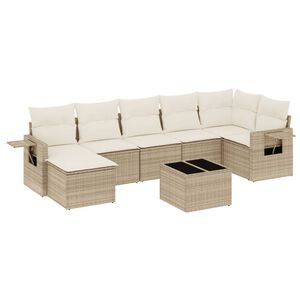 vidaXL Matgrupp f&ouml;r tr&auml;dg&aring;rden med dynor 8 delar beige konstrotting