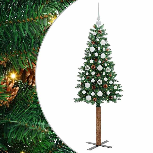 vidaXL Smal julgran med 150 LED-lampor Gr&ouml;n 150 cm PVC och solid furu