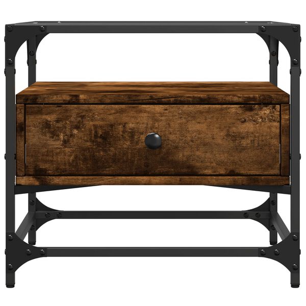 vidaXL Soffbord med glasskiva rökfärgad ek 50x50x45 cm stål