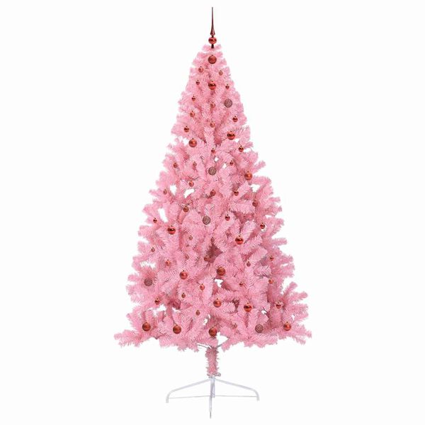vidaXL Konstgjord F&ouml;rbelyst Julgran med 300 LED-lampor Rosa 240 cm PVC